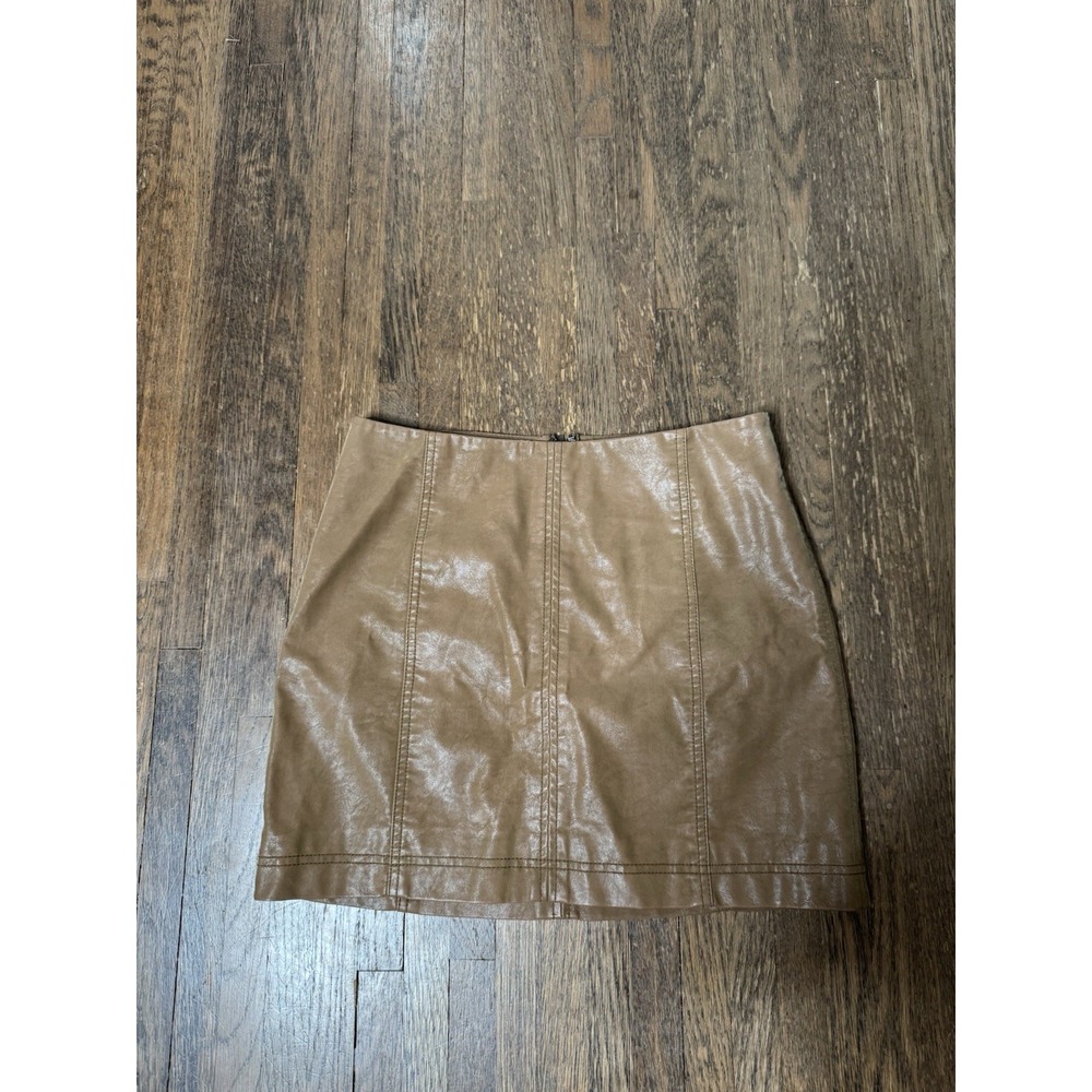 Free People Modern Femme Vegan Leather Mini Skirt Tan Brown Size 10 A-Line EUC